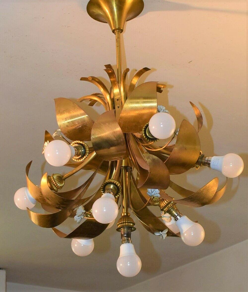 Spectacular 1940's French Regency Scrolled Dore Floral Form Chandelier. 10 lights. This piece was sourced from the Nice, South of France.