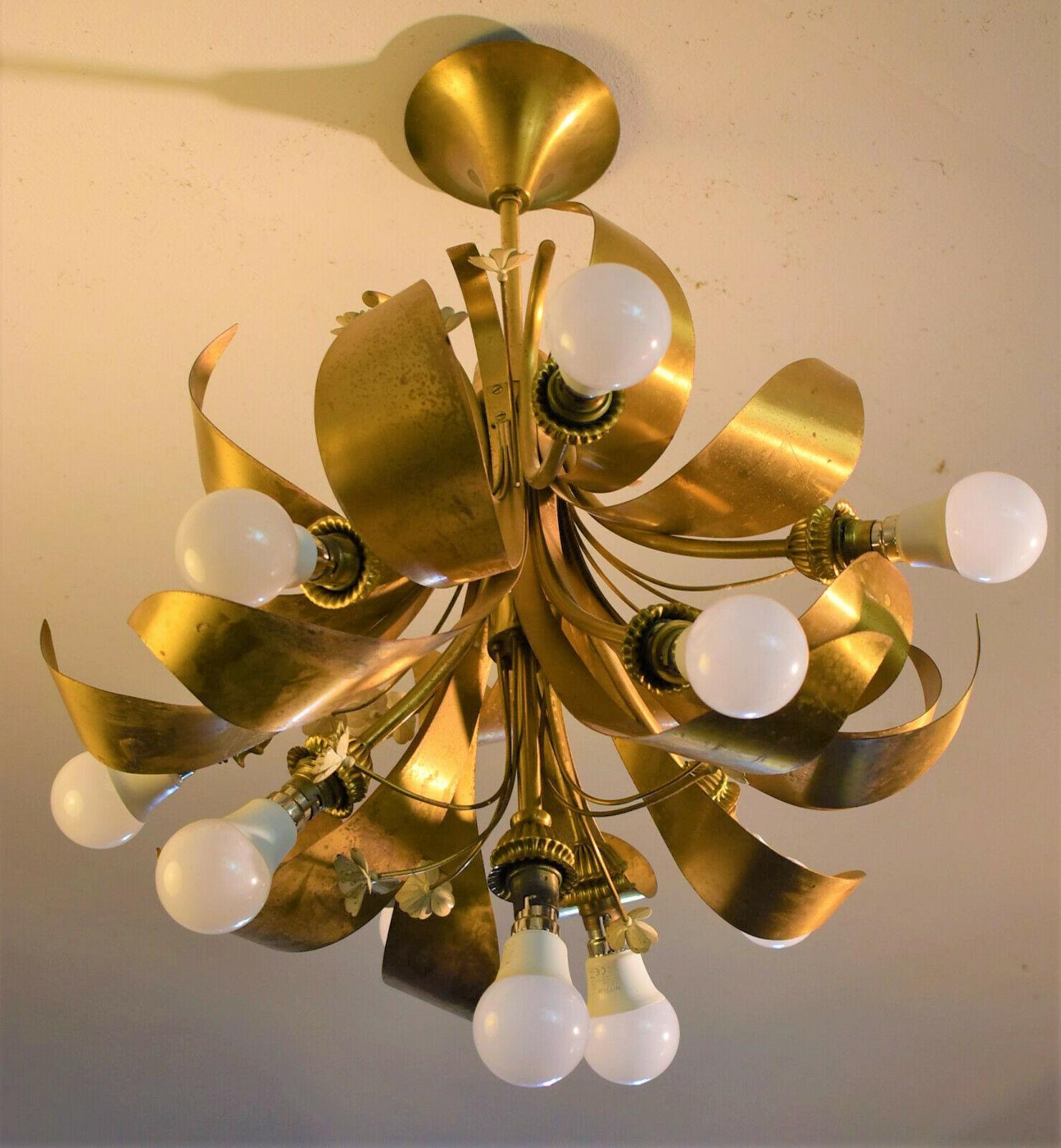 French 1940's Regency 10 Light Dore Floral Form Chandelier Attrib. Maison Jansen For Sale