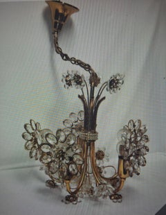 1940's Regency - Cut Crystal/ 24K Gold Framed Floral Form 5 Light Chandelier