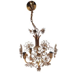 1940's Regency - Cut Crystal/ 24K Gold Framed Floral Form 5 Light Chandelier