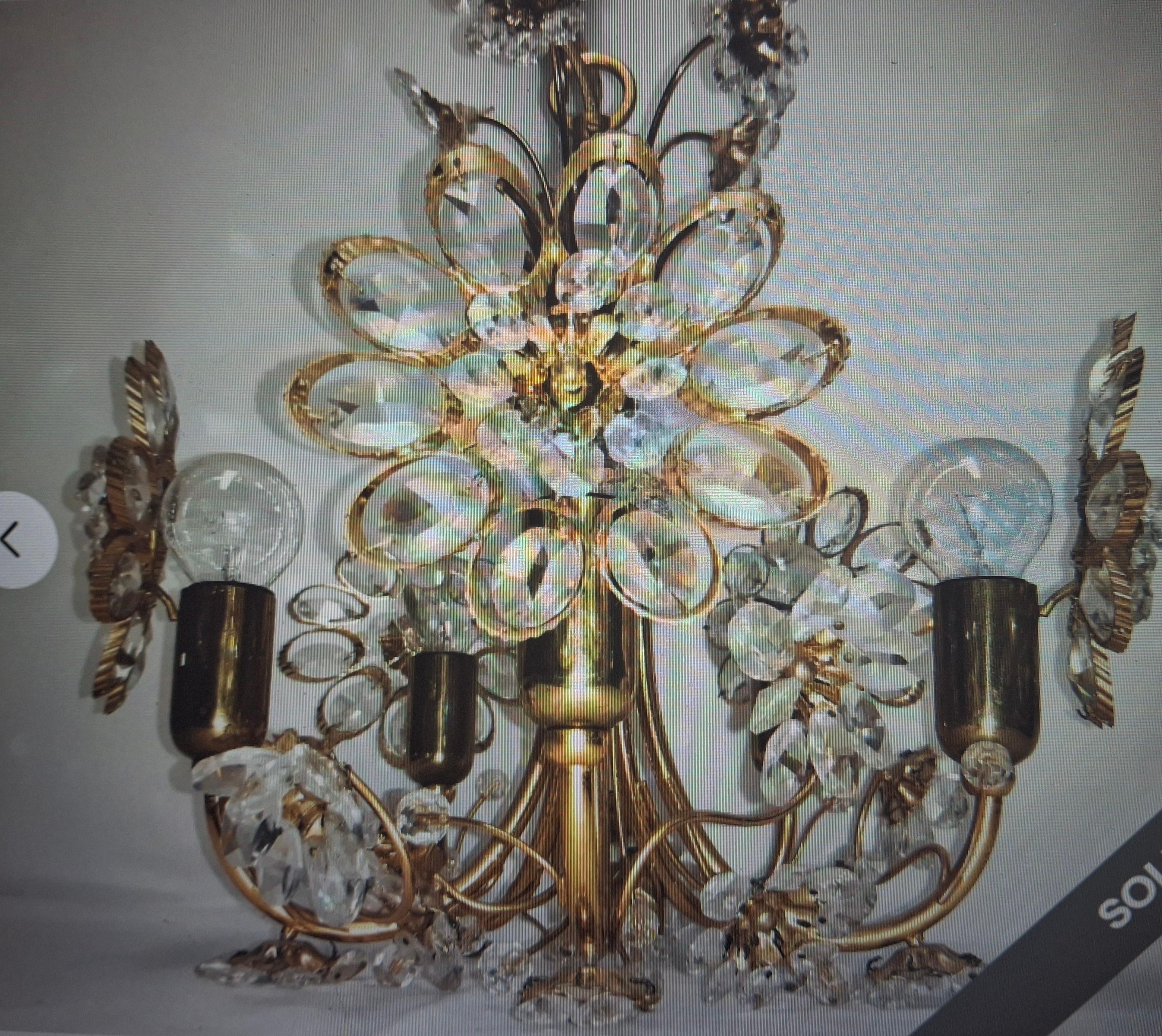 1940er Regency-Kronleuchter in geblümter Form mit 5 Lichtern aus geschliffenem Kristall/ 24K Goldrahmen im Angebot 1
