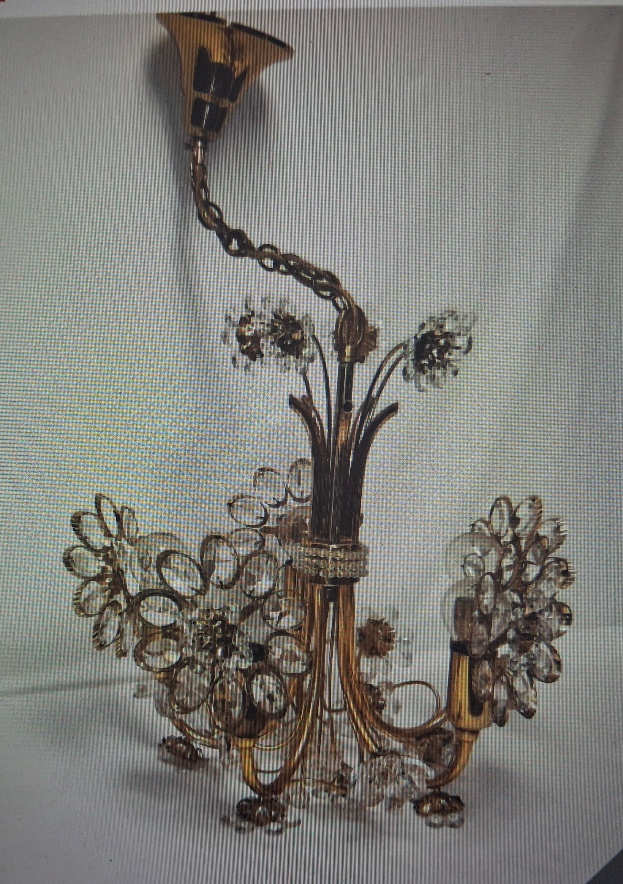 1940er Regency-Kronleuchter in geblümter Form mit 5 Lichtern aus geschliffenem Kristall/ 24K Goldrahmen im Angebot 3