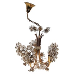 1940's Regency - Cut Crystal/ 24K Gold Framed Floral Form 5 Light Chandelier