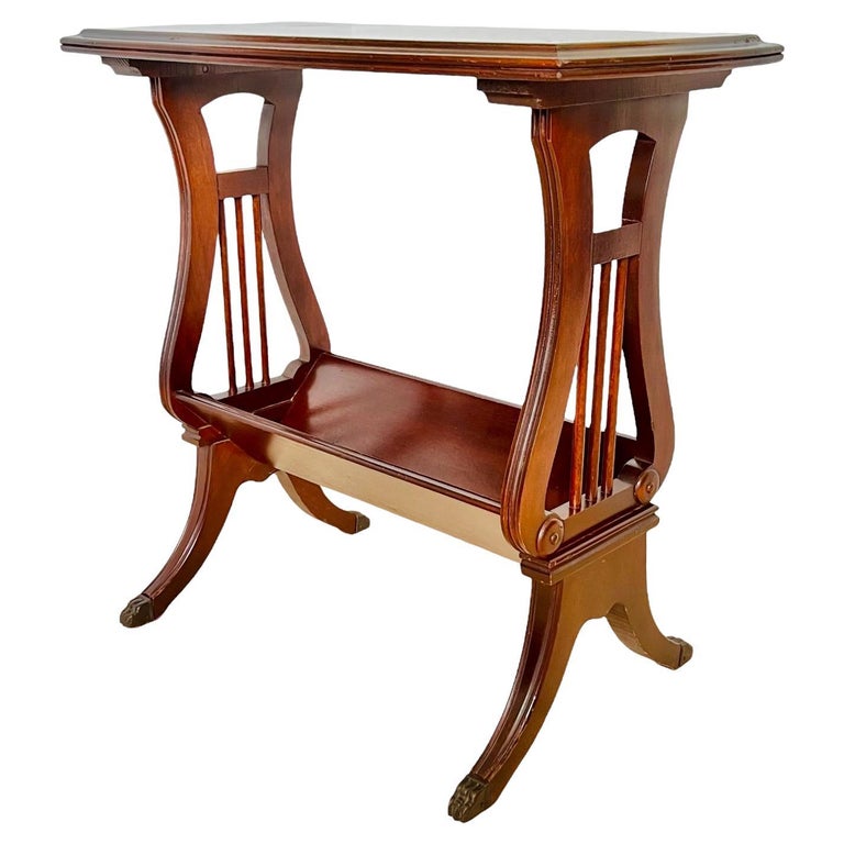 Yre Rable 1940s Regency Mahogany Bookshelf Lyre Side Table For Sale at 1stDibs