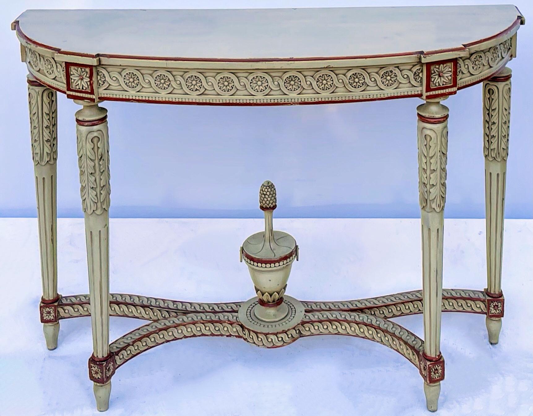 19th Century 1940s Regency Maison Jansen Style Heavily Carved and Painted Console Table 