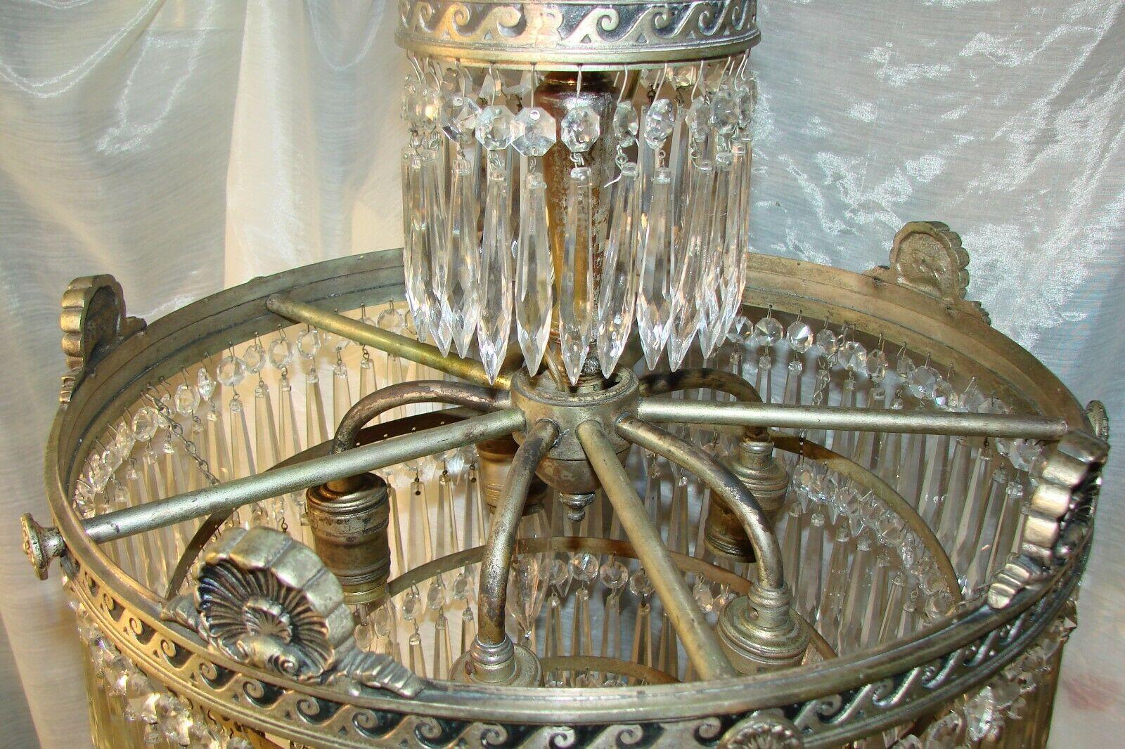 1940s Regency/ Rococo 5 Tiered Cascading Crystal Flush Mount/ Chandelier For Sale 5