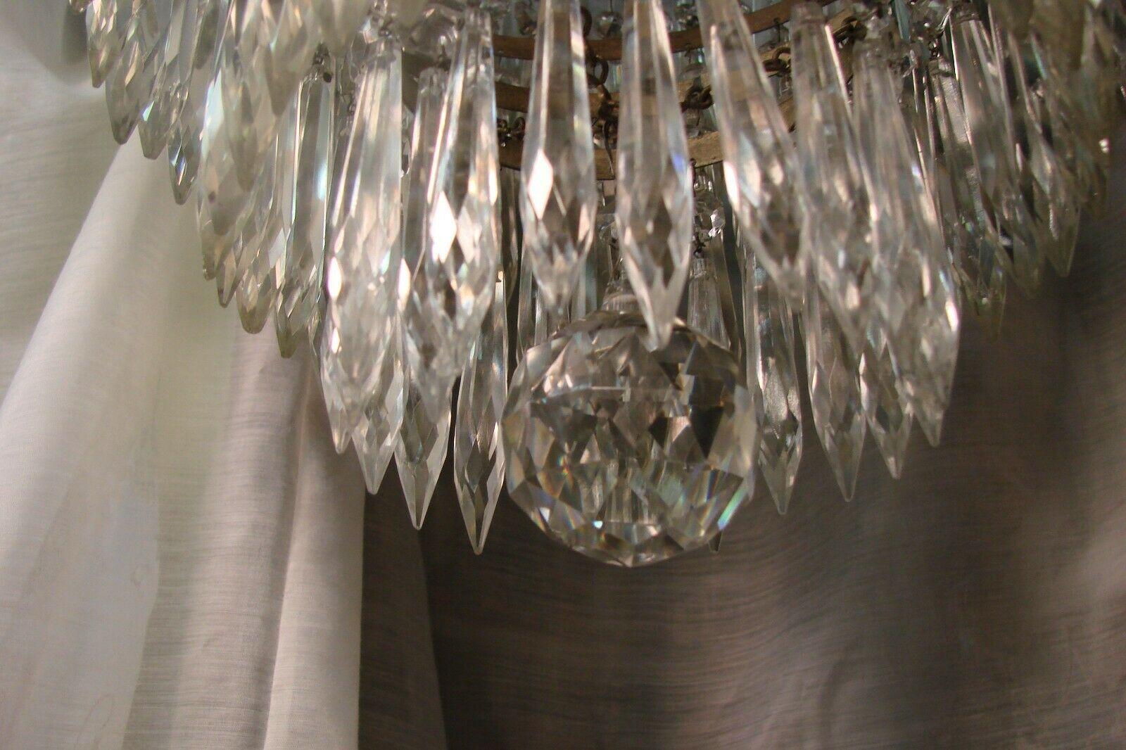 1940s Regency/ Rococo 5 Tiered Cascading Crystal Flush Mount/ Chandelier For Sale 7