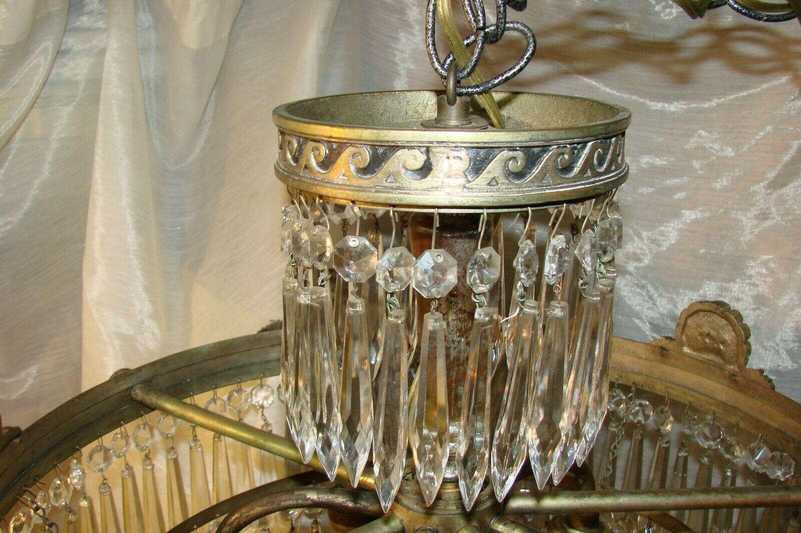 1940s Regency/ Rococo 5 Tiered Cascading Crystal Flush Mount/ Chandelier For Sale 1