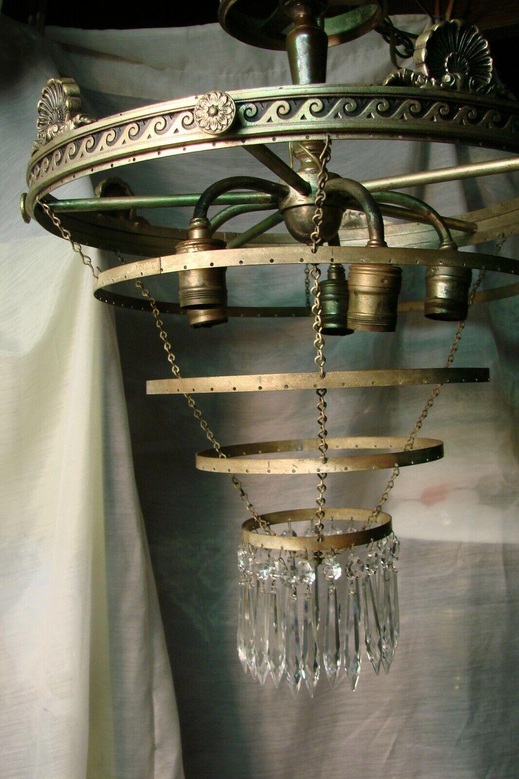 1940s Regency/ Rococo 5 Tiered Cascading Crystal Flush Mount/ Chandelier For Sale 3