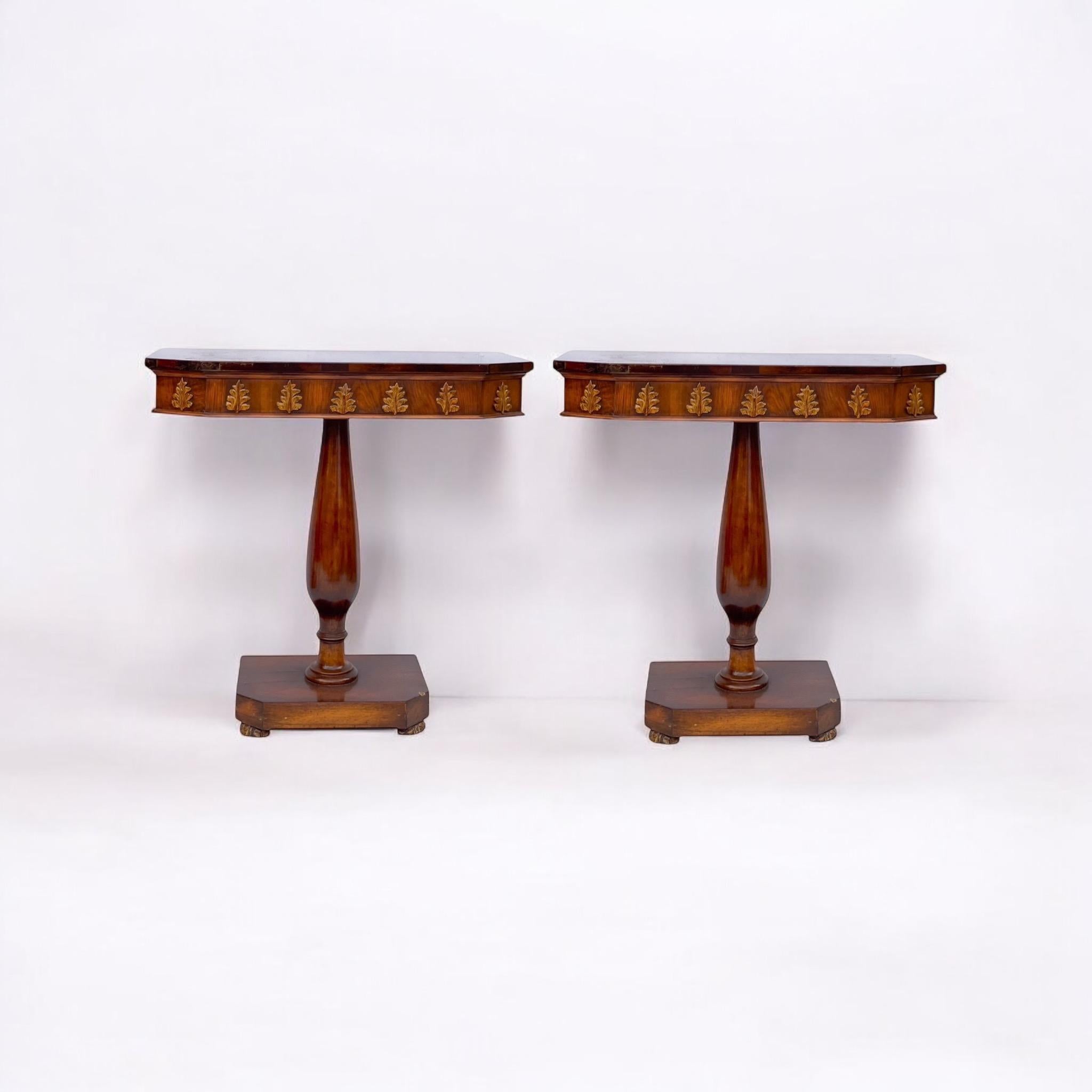 1940s Regency Style Carved Walnut and Gilt Console Or Side Tables, Pair For Sale 1