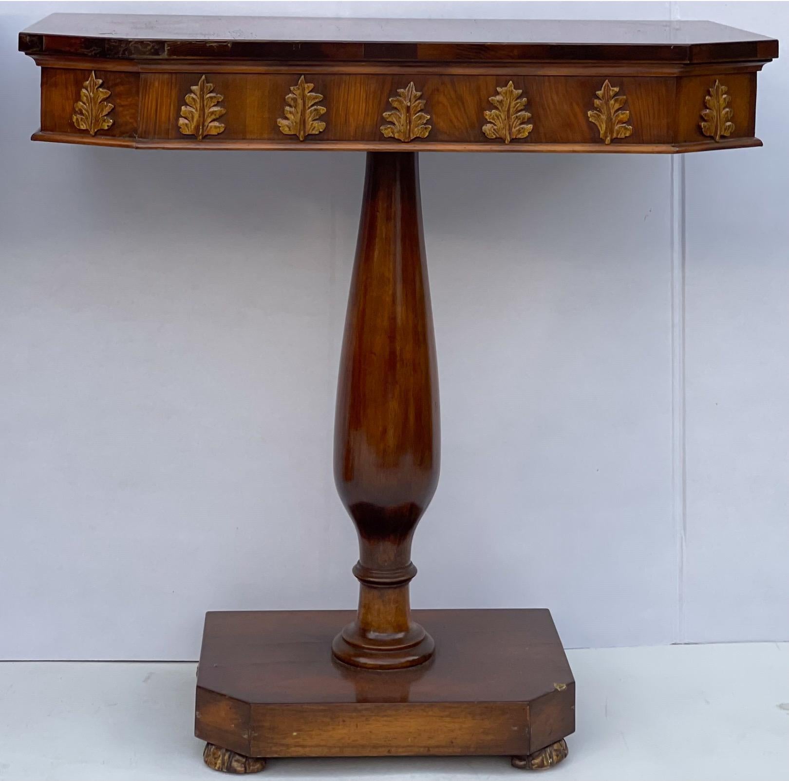 1940s Regency Style Carved Walnut and Gilt Console Tables, Pair In Good Condition For Sale In Kennesaw, GA