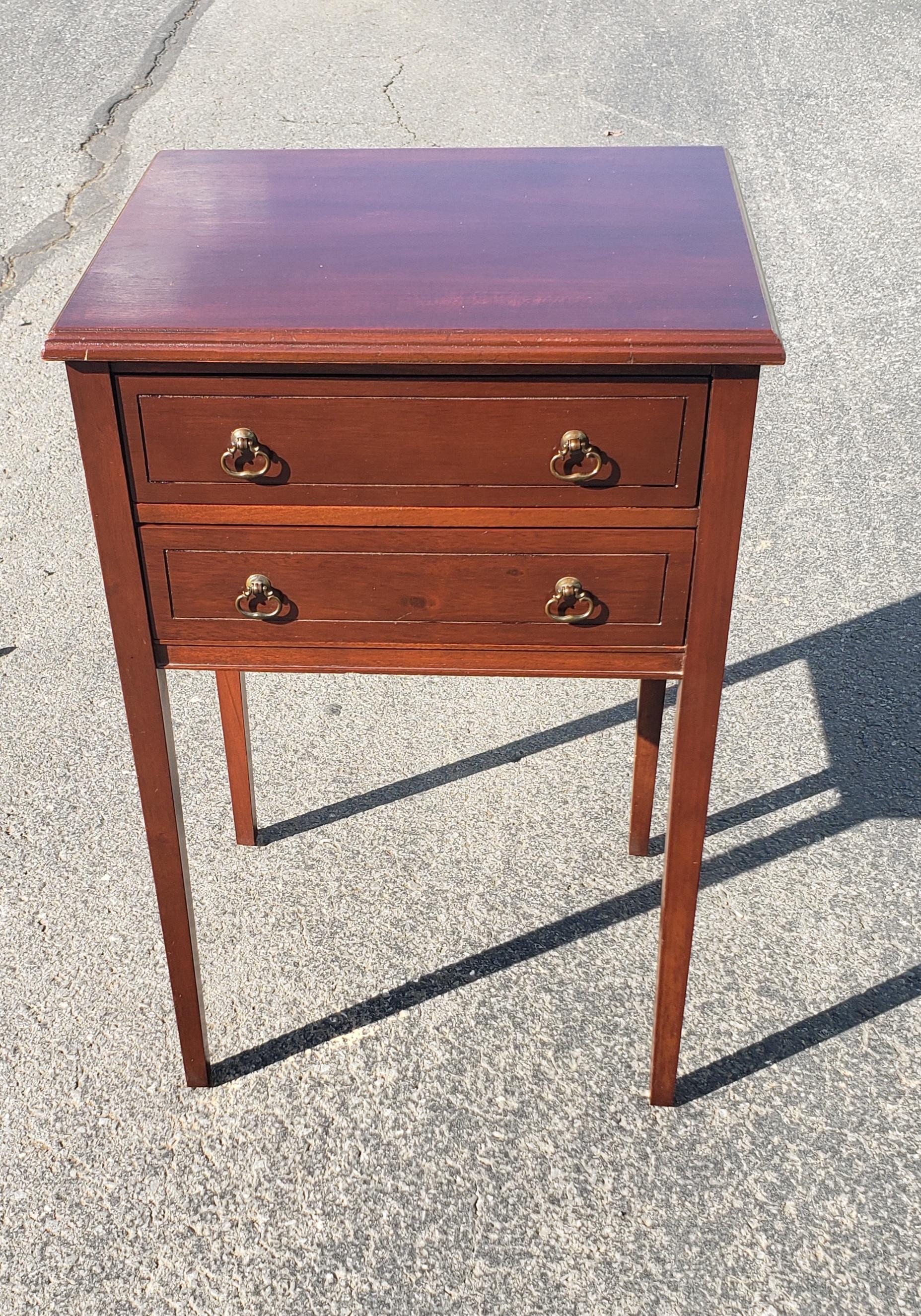 Brass 1940s Regency Two-Drawers Mahogany Side Tables by Mersman Furniture, a Pair