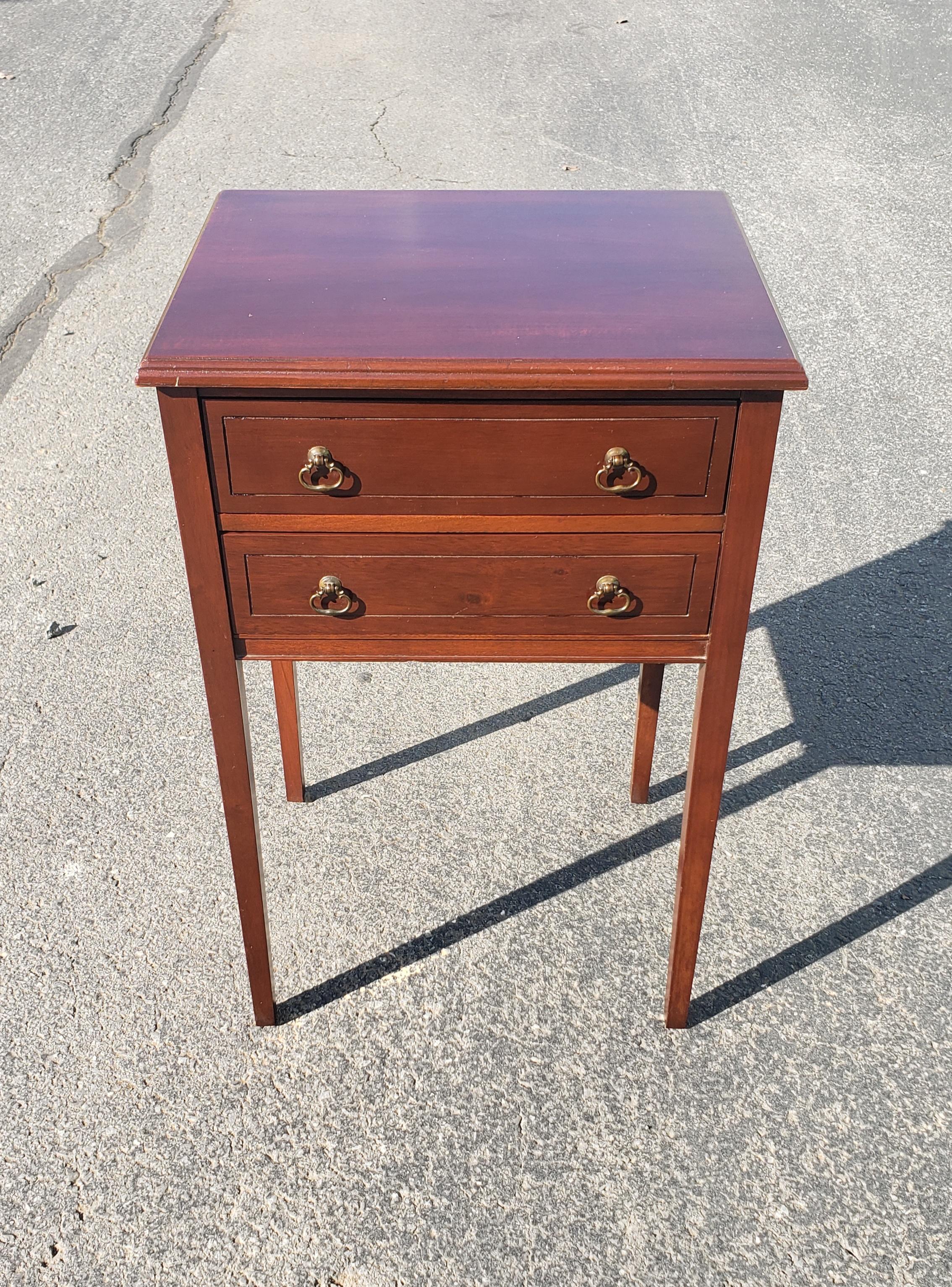 20th Century 1940s Regency Two-Drawers Mahogany Side Tables by Mersman Furniture, a Pair For Sale