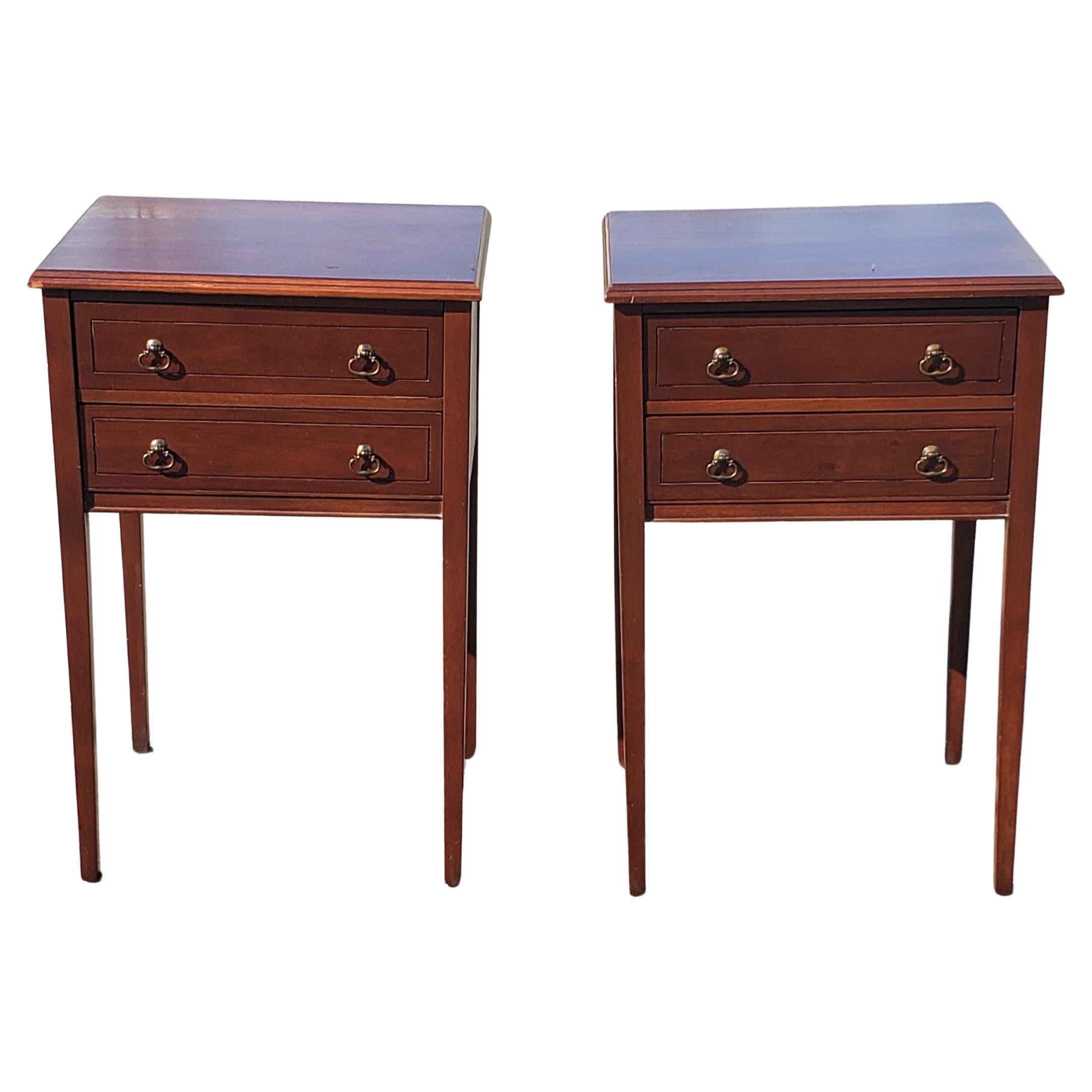 1940s Regency Two-Drawers Mahogany Side Tables by Mersman Furniture, a Pair For Sale
