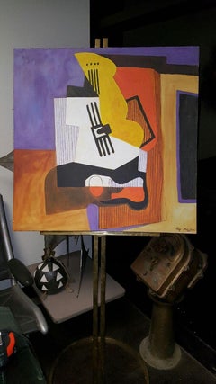 1940s Rendering Of Pablo Picasso "Still Life With Guitar" by Artist Ray Martinez