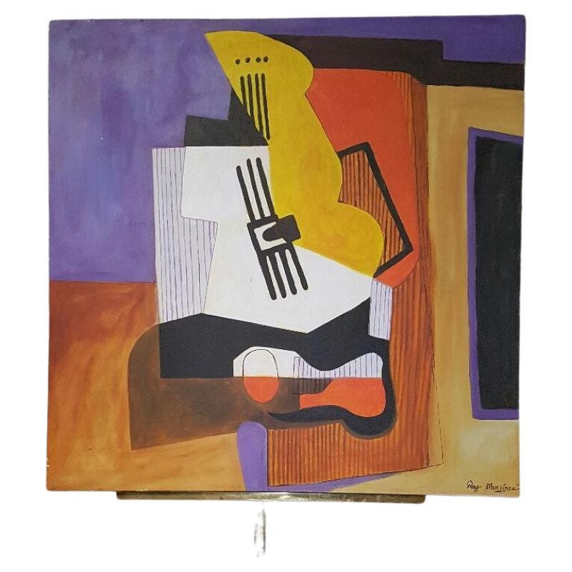1940s Rendering Of Pablo Picasso "Still Life With Guitar" by Artist Ray Martinez