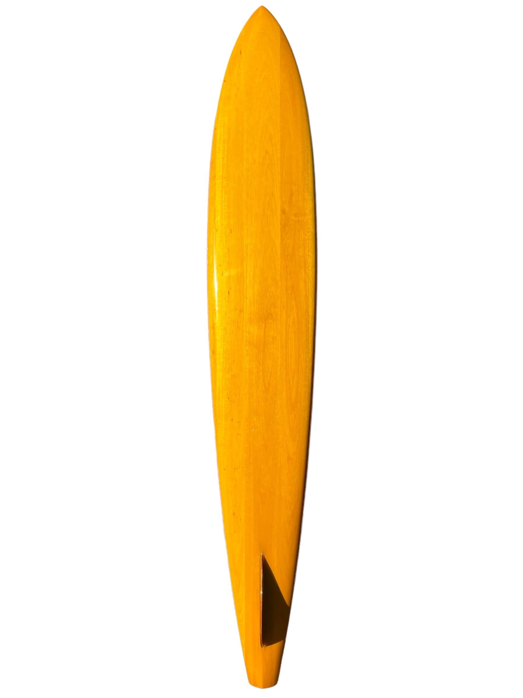 1930s-40s Replica Dale Velzy big wave Hawaiian surfboard with King Kamehameha original artwork. Hand made in the 1990s by the late Dale Velzy (1927-2005). A tribute to the 1930s-40s Hawaiian hot curl design, the very first specialized big wave board
