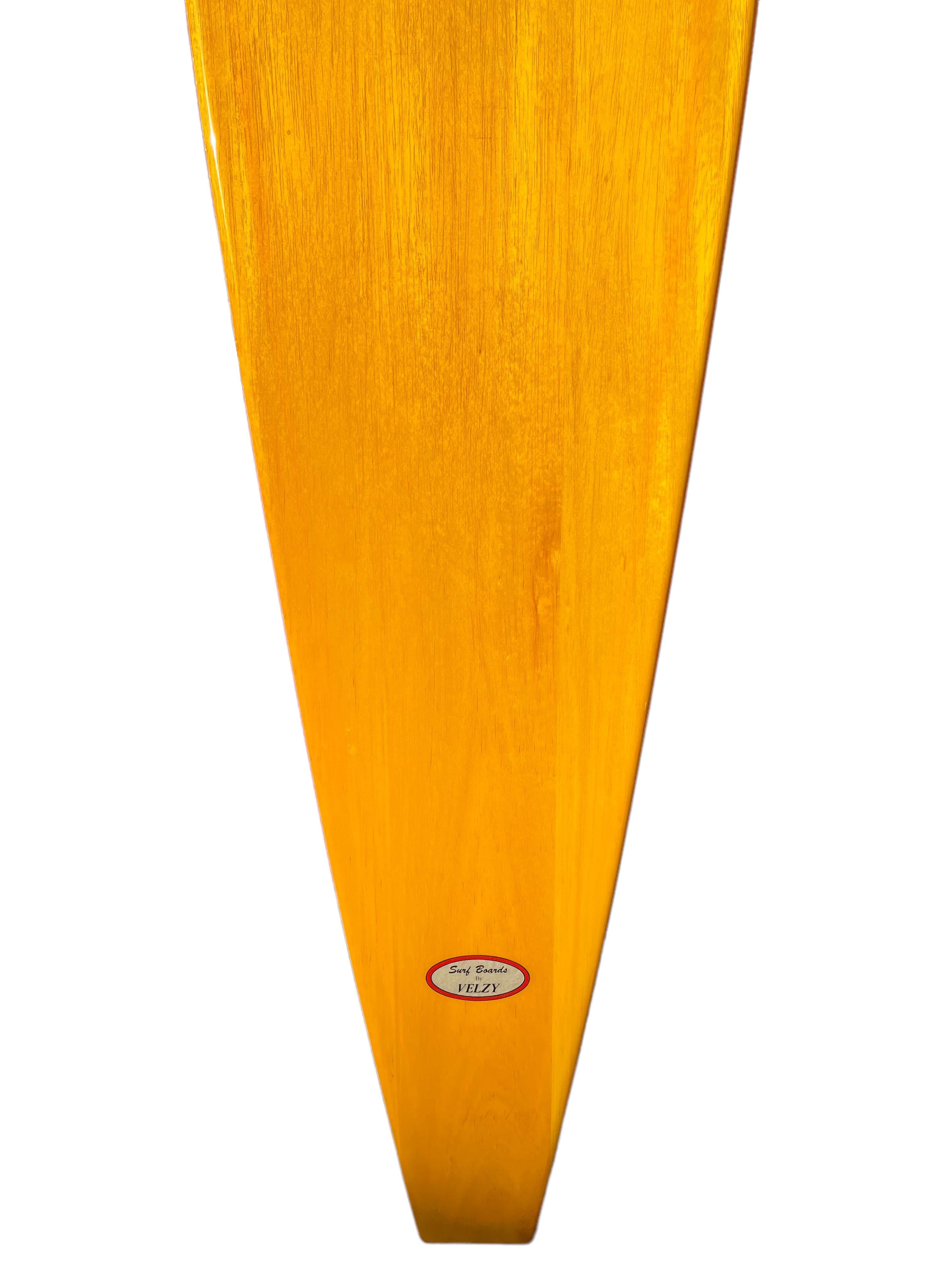 Late 20th Century 1940s Replica Dale Velzy Golden Balsawood King Kamehameha Hot Curl Surfboard