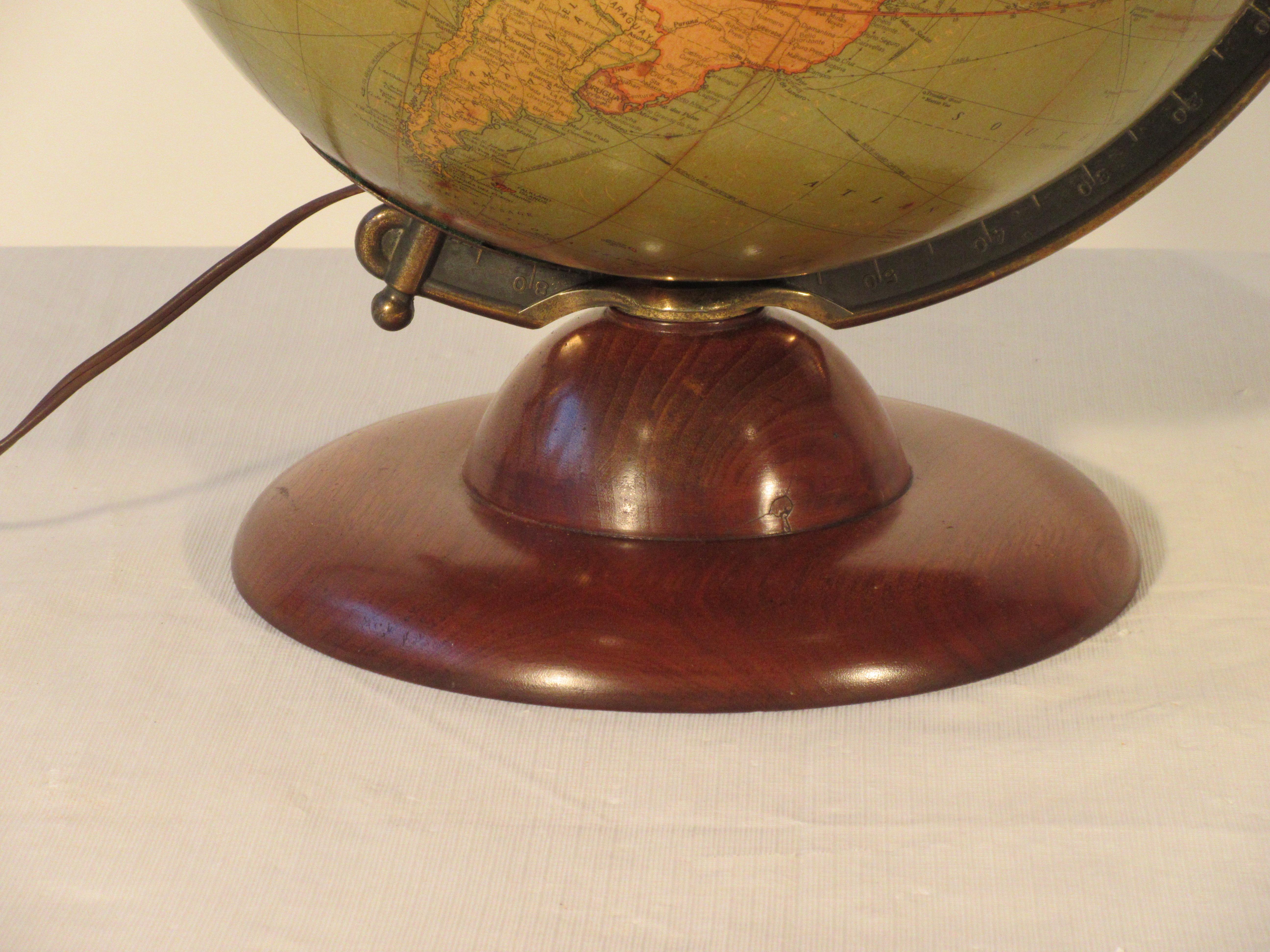 1940s Replogle Light Up Library Glass Globe On Wood Base  For Sale 7