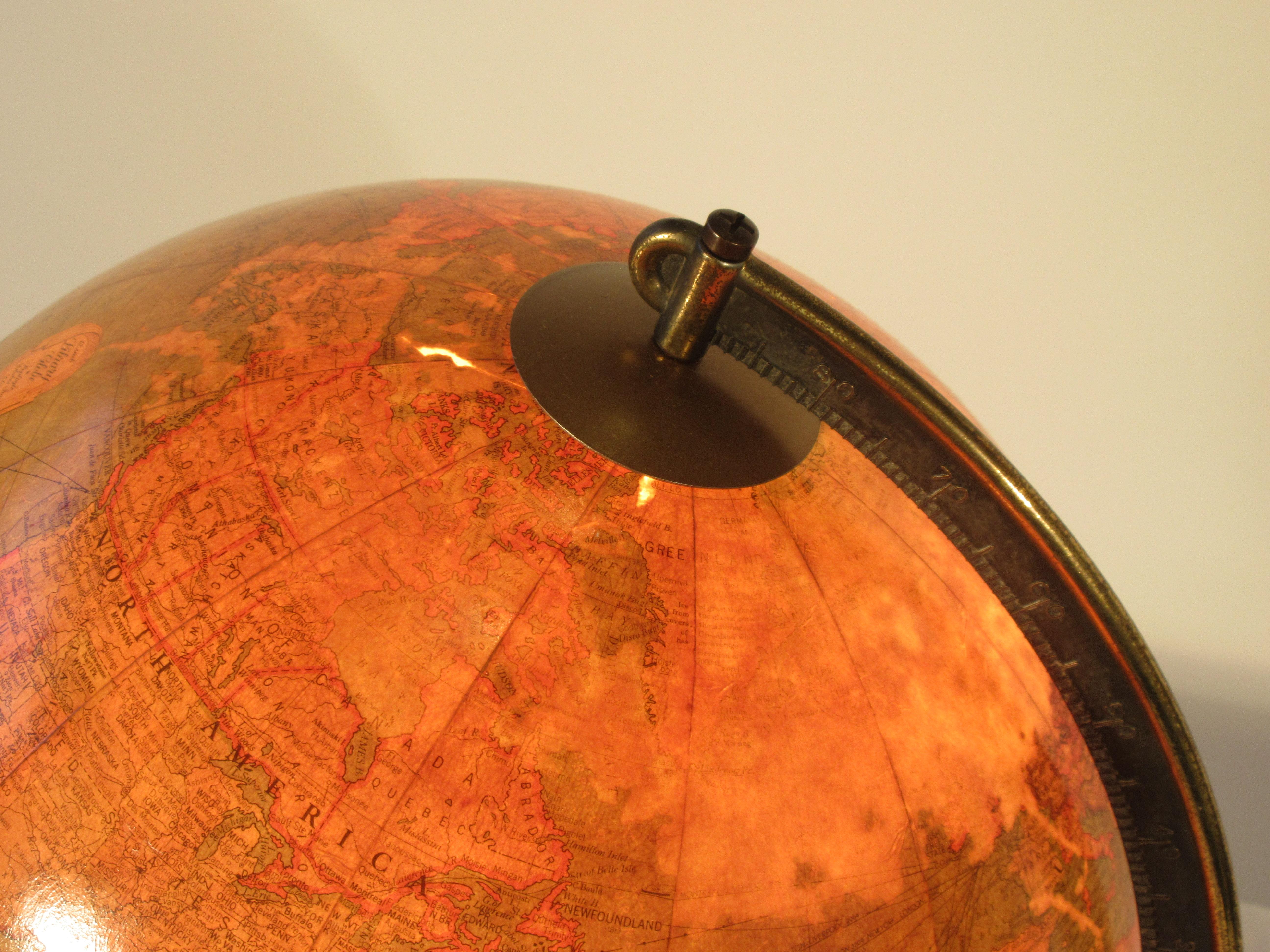 Mid-20th Century 1940s Replogle Light Up Library Glass Globe On Wood Base  For Sale