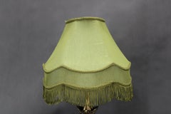 1940s Restored Brass and marble Table Lamp with Fabric Shade