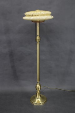 1940s Restored Brass Floor Lamp with  Glass Shade