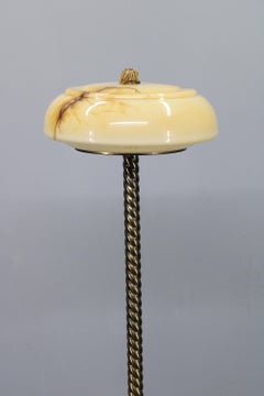 1940s Restored Brass Floor Lamp with  Glass Shade