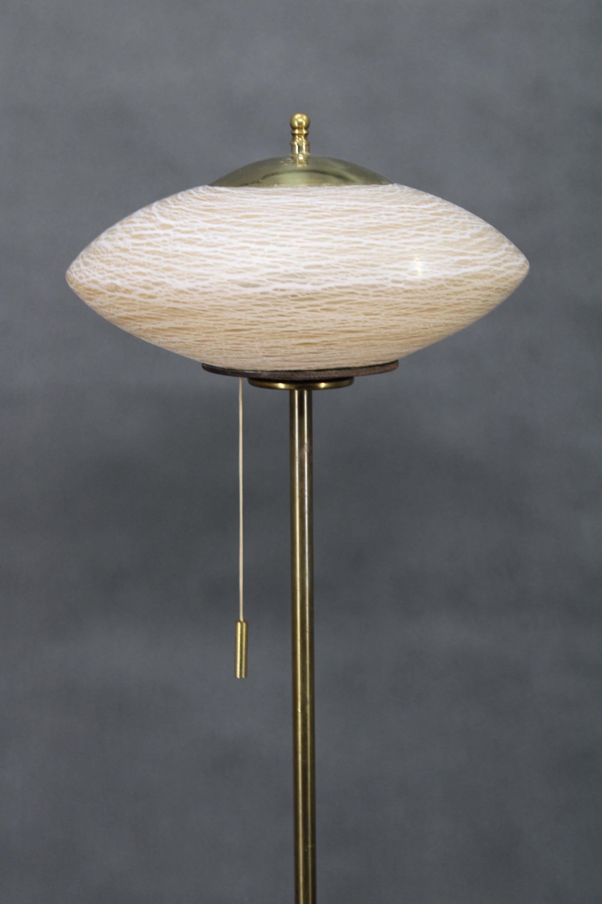 Mid-Century Modern 1940s Restored Brass Floor Lamp with  Glass Shade For Sale