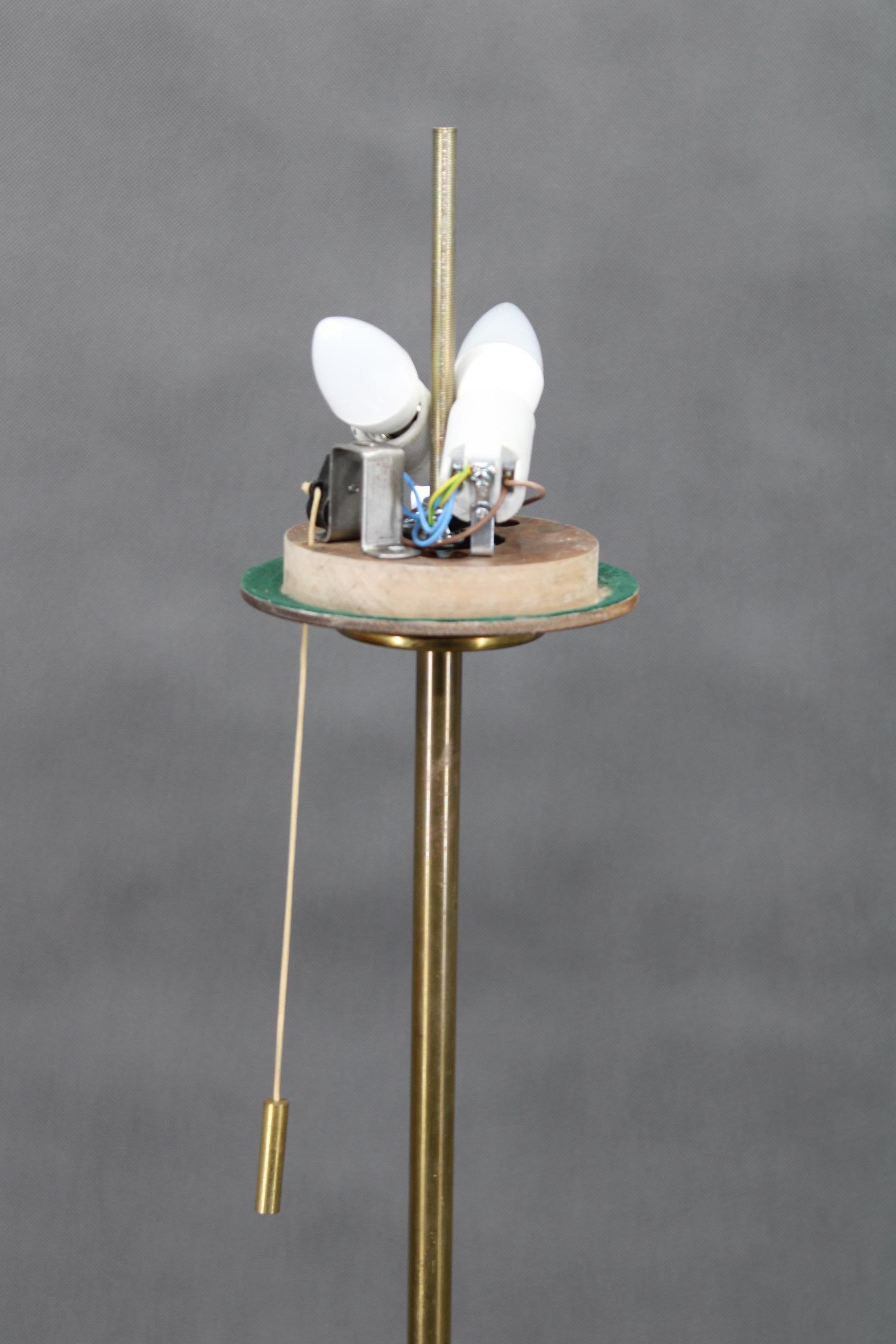 1940s Restored Brass Floor Lamp with  Glass Shade For Sale 2