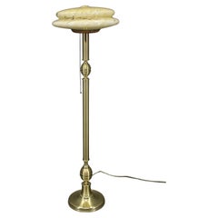 1940s Restored Brass Floor Lamp with  Glass Shade