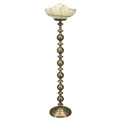 1940er Jahre restaurierte Messing Stehlampe mit  Glasschirm
