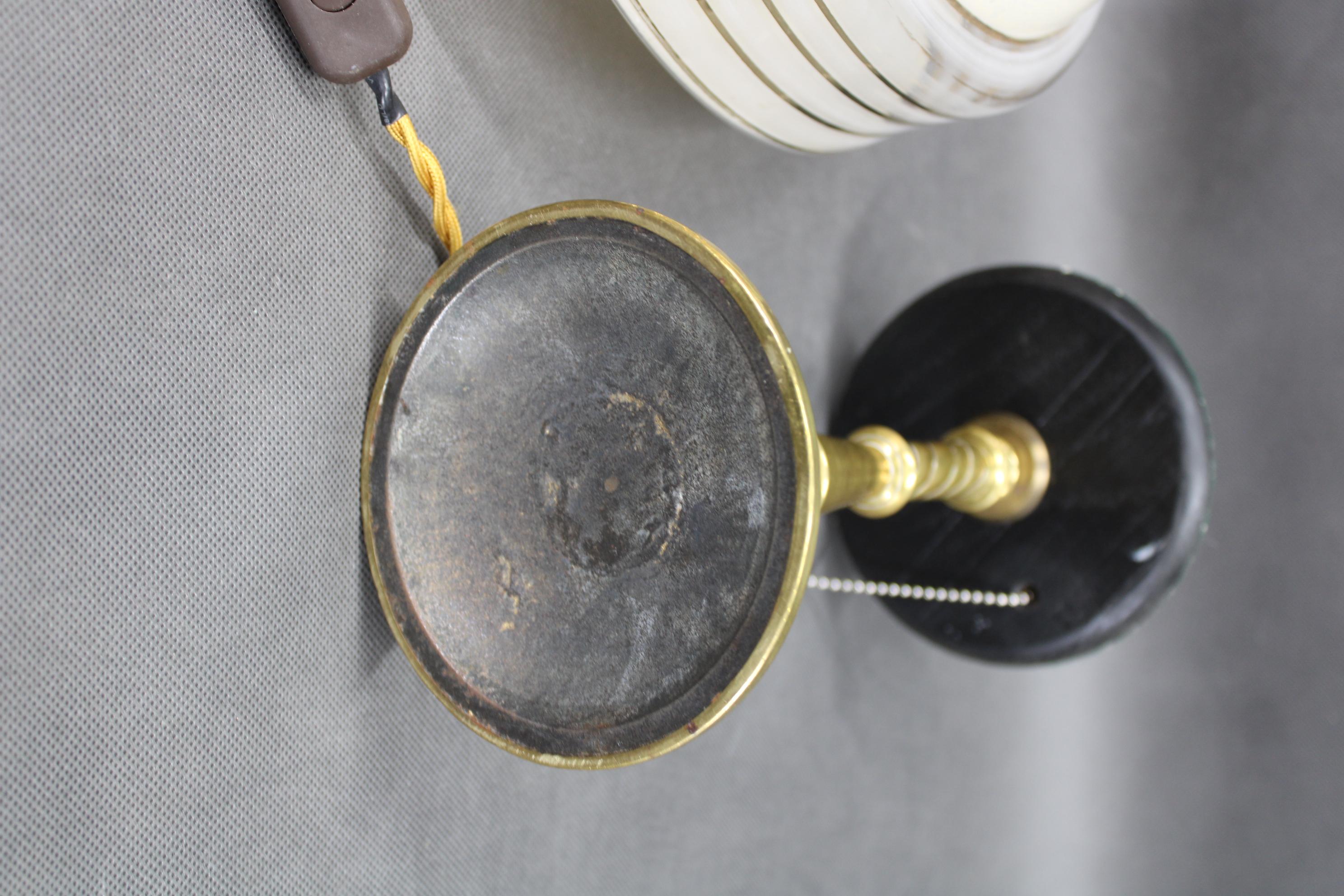 1940s Restored Brass Table Lamp with Glass Shade For Sale 8