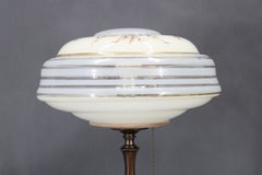 1940s Restored Brass Table Lamp with Glass Shade