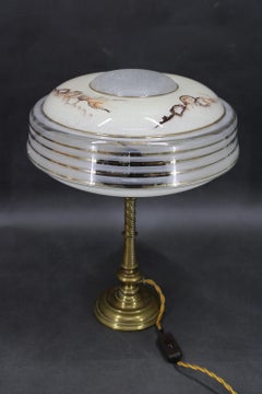 1940s Restored Brass Table Lamp with Glass Shade