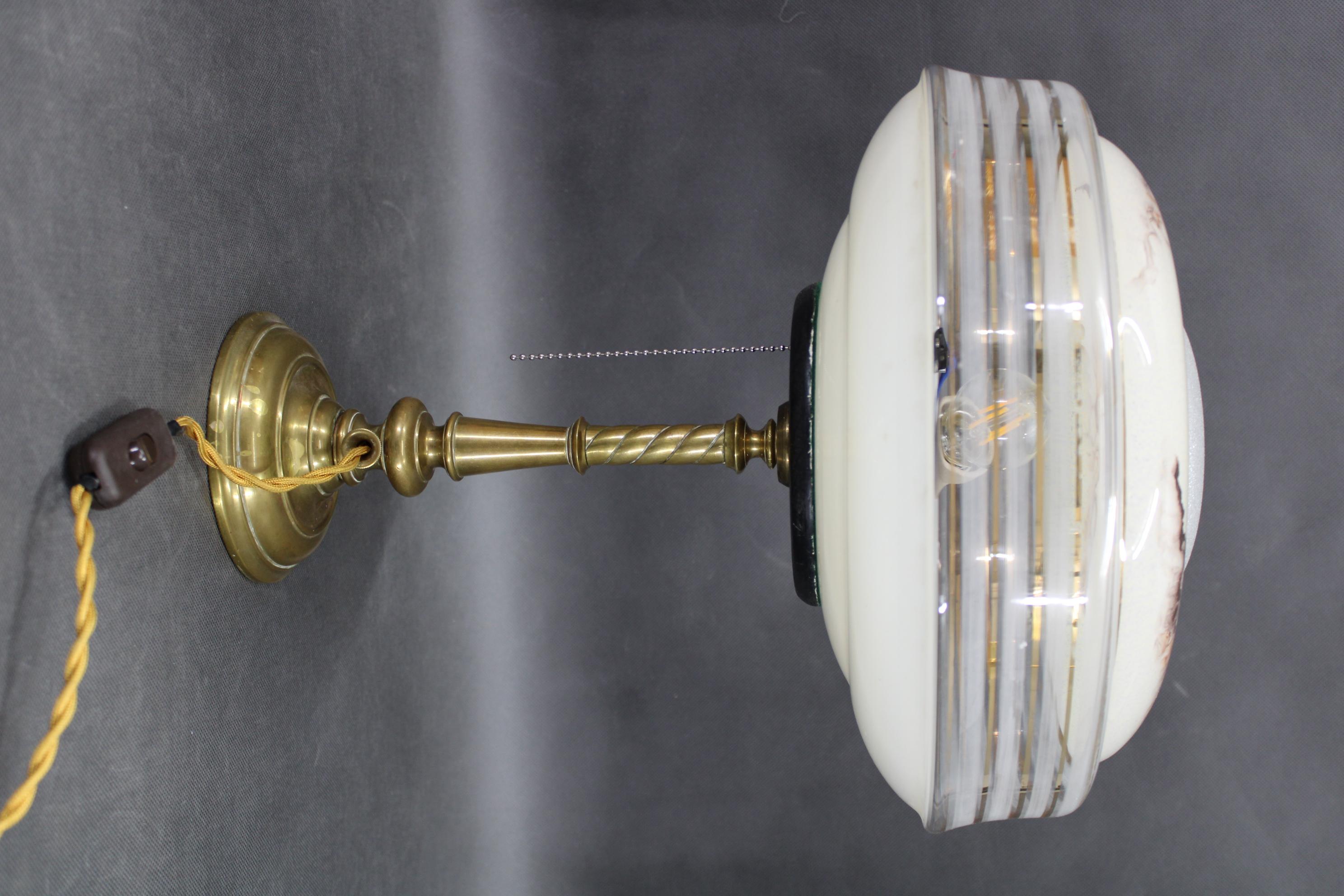 Czech 1940s Restored Brass Table Lamp with Glass Shade For Sale
