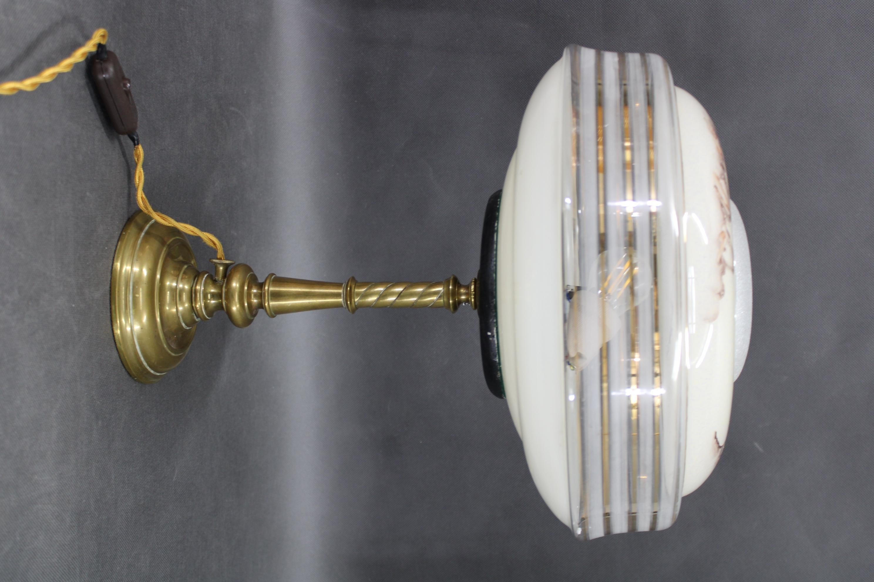 1940s Restored Brass Table Lamp with Glass Shade In Good Condition For Sale In Praha, CZ