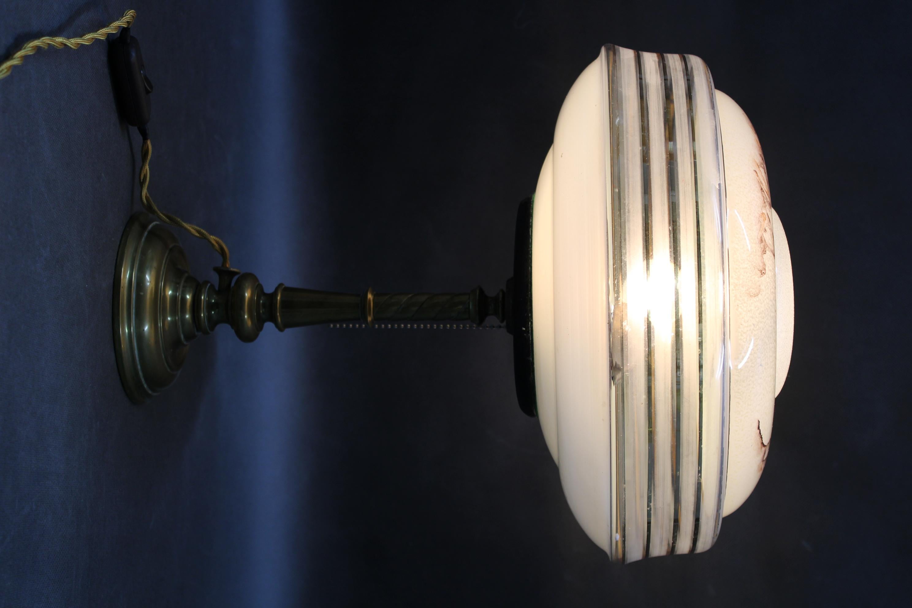 20th Century 1940s Restored Brass Table Lamp with Glass Shade For Sale