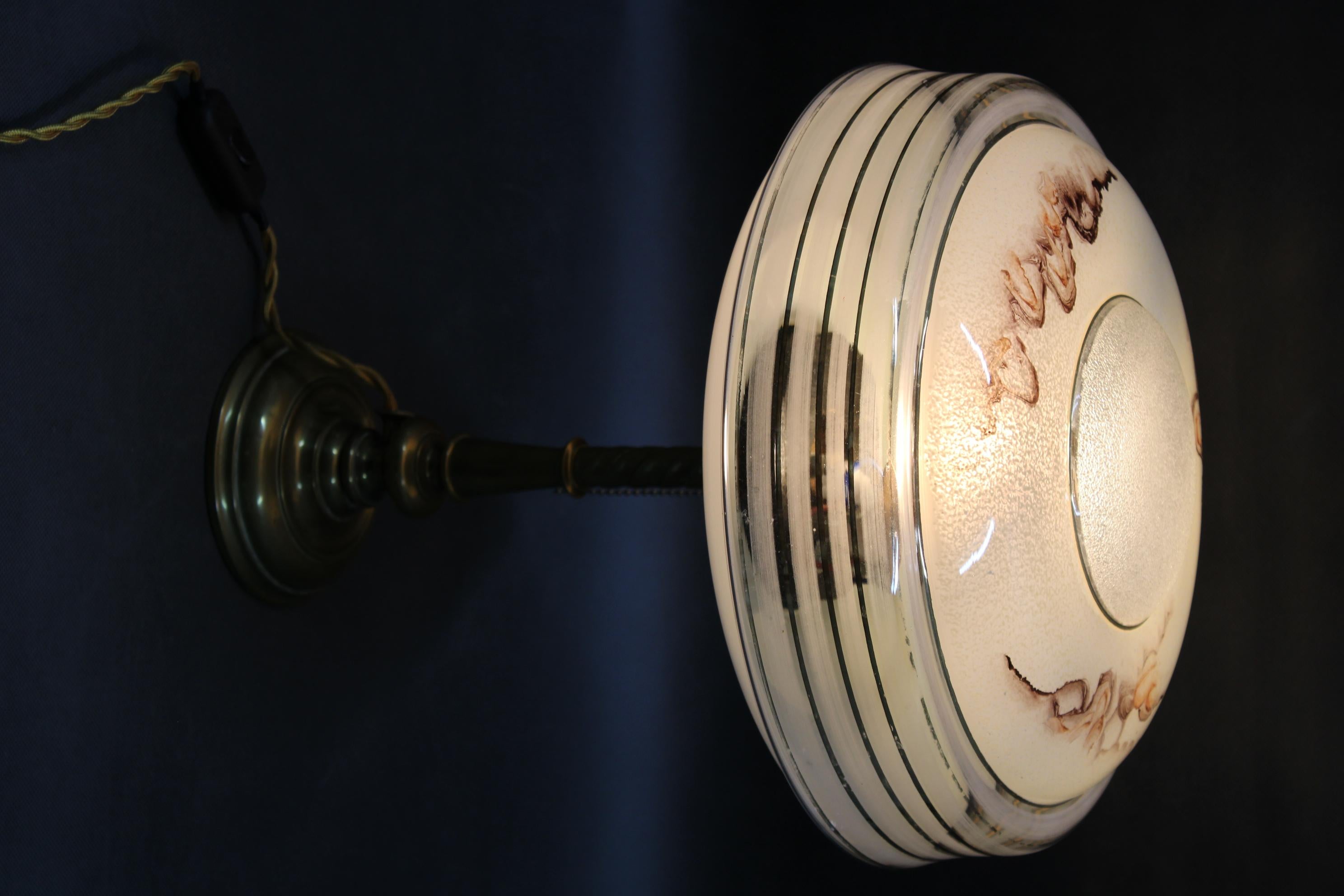 1940s Restored Brass Table Lamp with Glass Shade For Sale 1