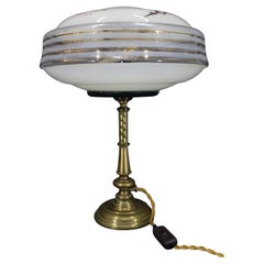 1940s Restored Brass Table Lamp with Glass Shade