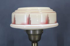 1940s Restored Brass Table Lamp with Wooden Base and Glass Shade