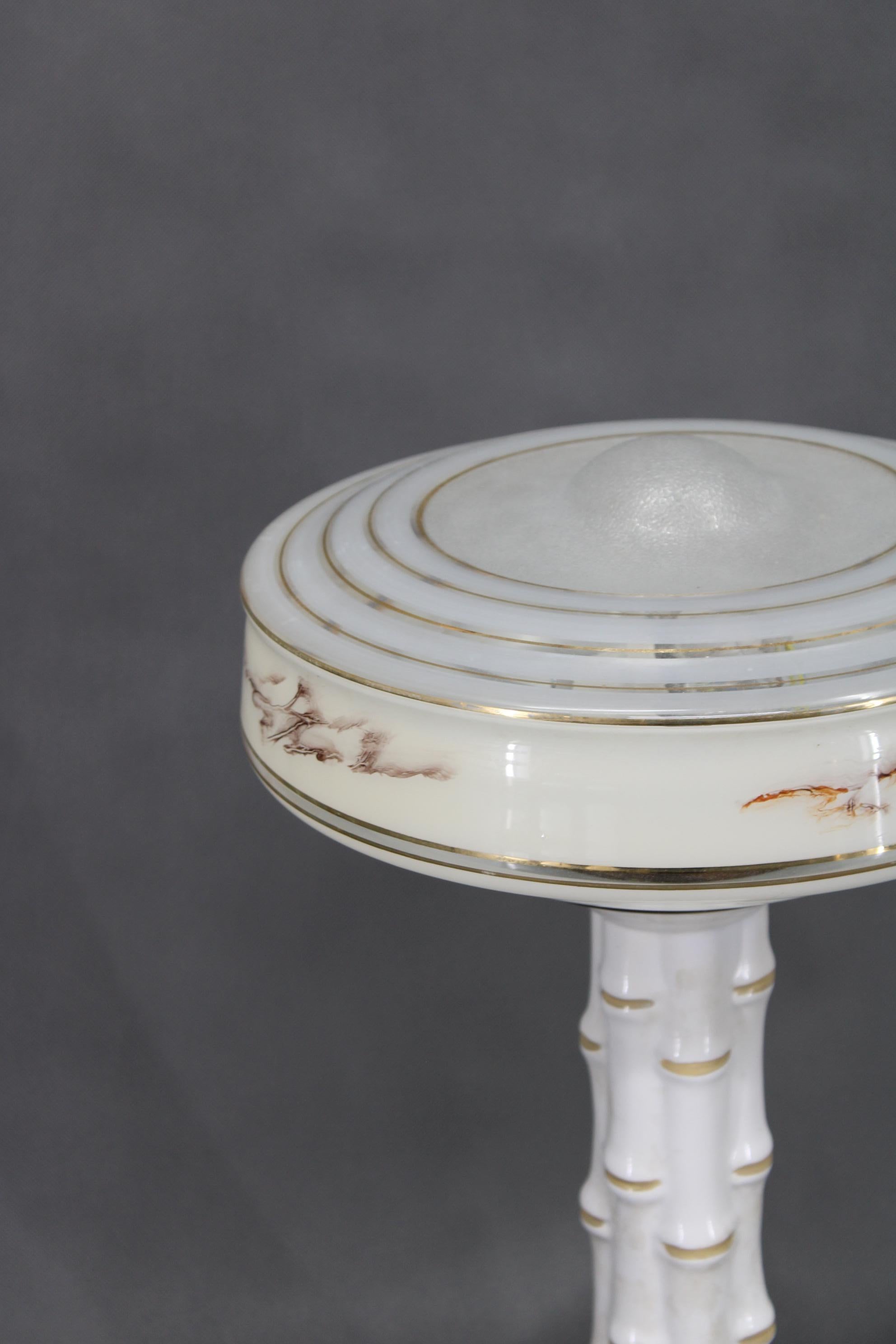 Art Deco 1940s Restored Ceramic Table Lamp with Glass Shade For Sale