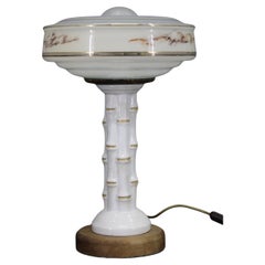 Restaurierte Keramik-Tischlampe mit Glasschirm aus den 1940er Jahren