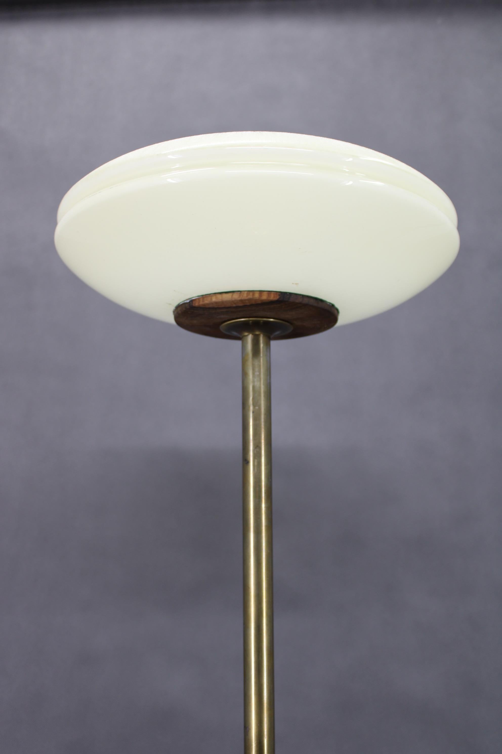 Art Deco 1940s Restored Floor Lamp in Brass Finish with  Glass Shade For Sale