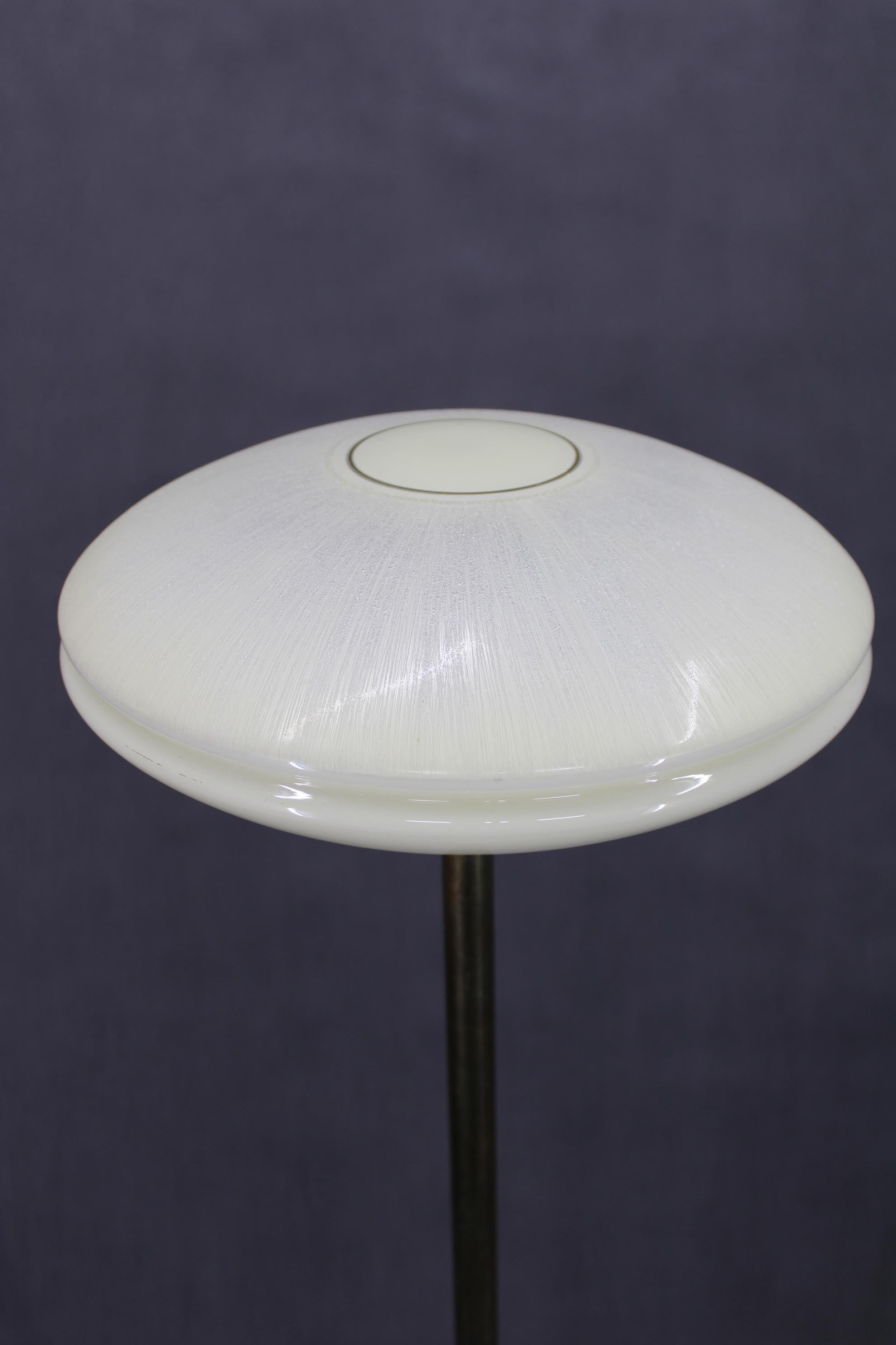 European 1940s Restored Floor Lamp in Brass Finish with  Glass Shade For Sale