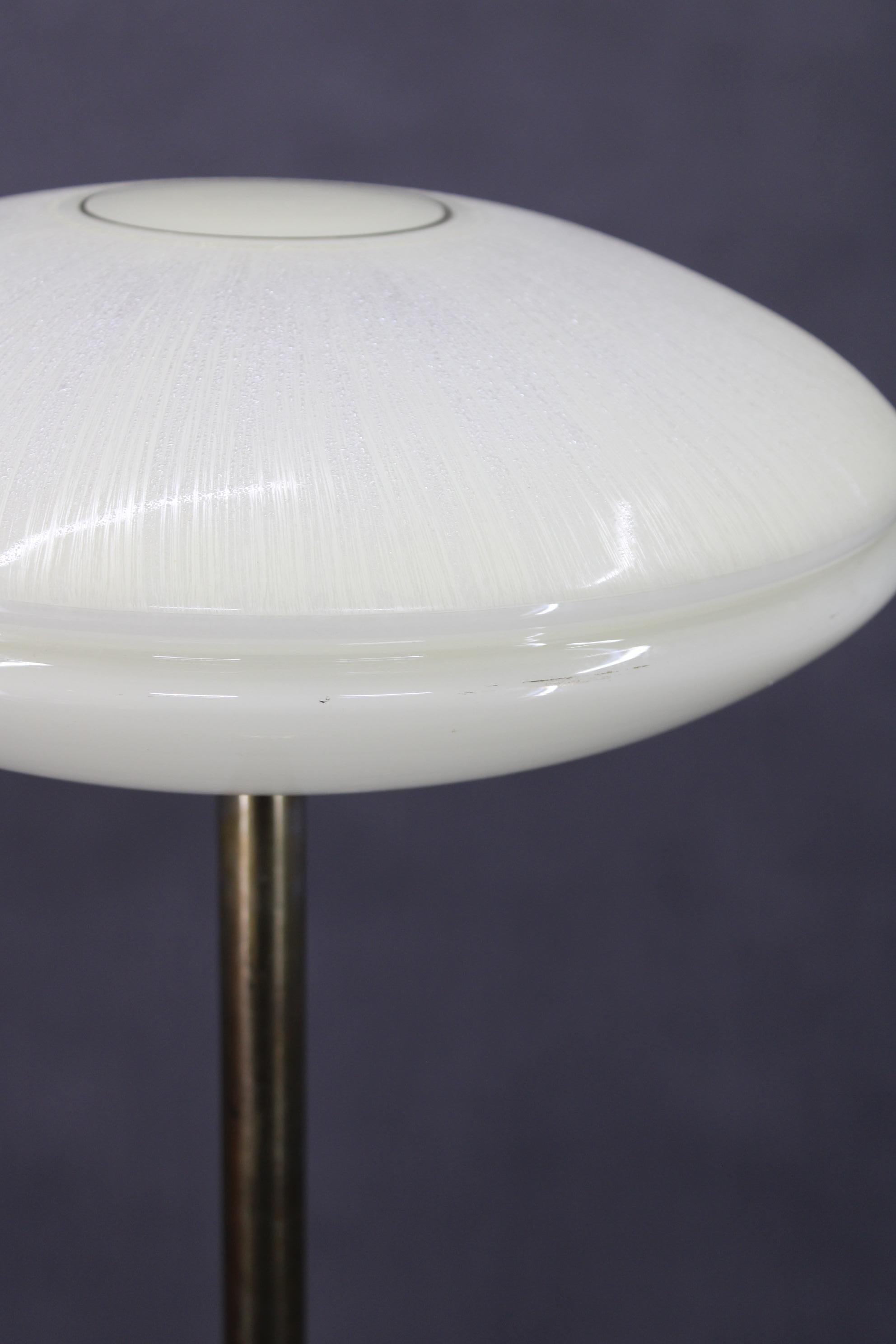 1940s Restored Floor Lamp in Brass Finish with  Glass Shade In Good Condition For Sale In Praha, CZ