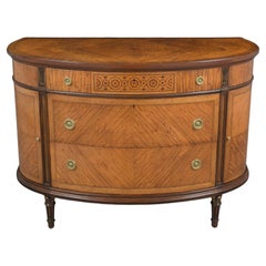 1940s Restored French Louis XVI Demilune Commode with Fruitwood Inlays 
Molding