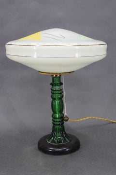 1940s Restored Glass Table Lamp with Glass Shade