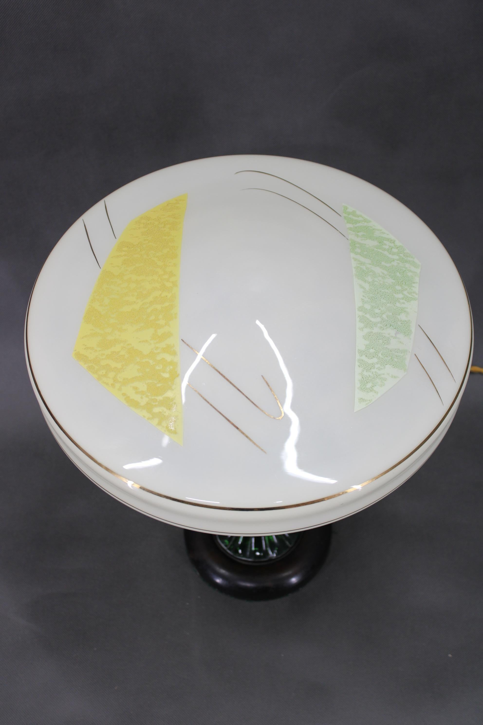 Mid-Century Modern 1940s Restored Glass Table Lamp with Glass Shade For Sale