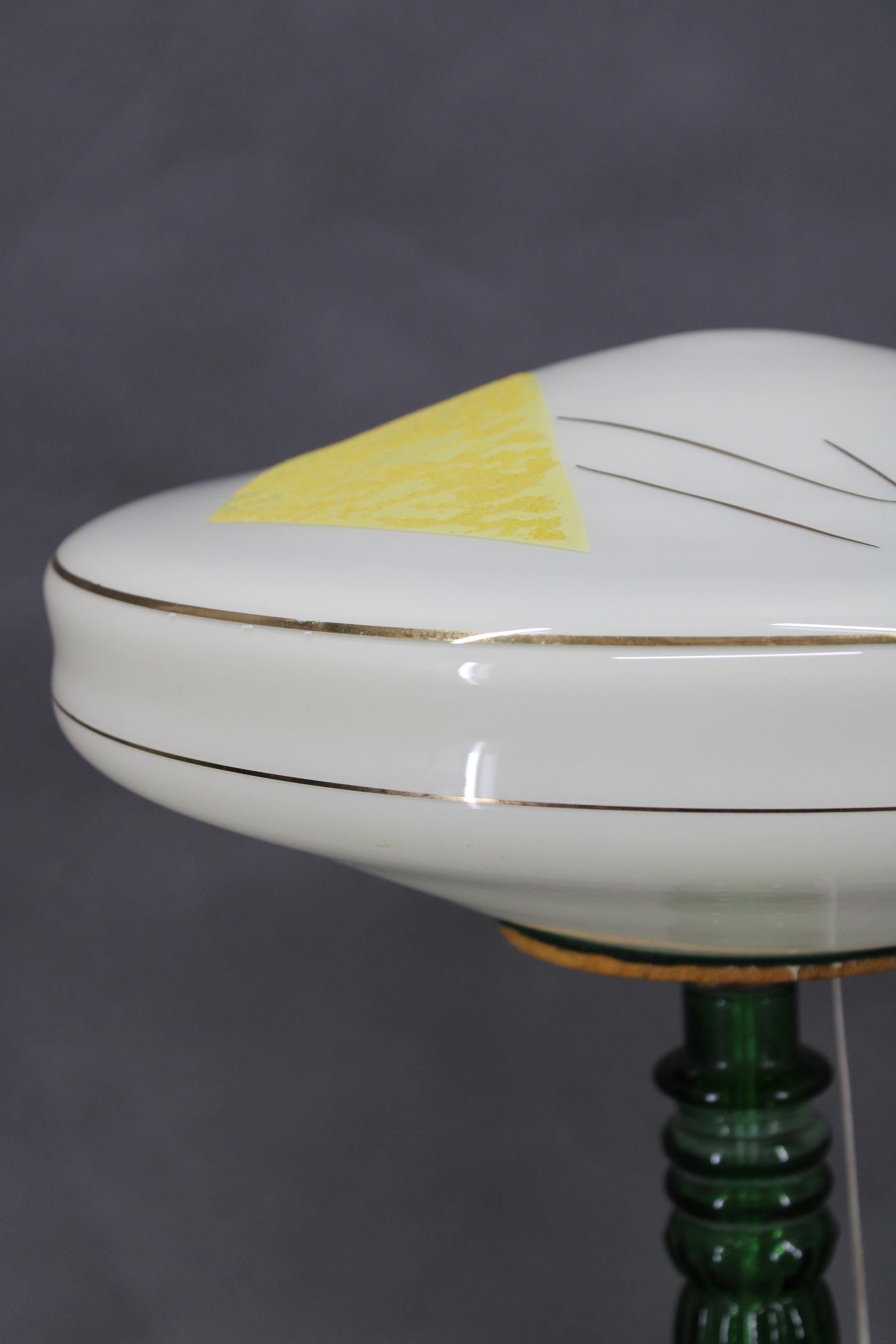 Unknown 1940s Restored Glass Table Lamp with Glass Shade For Sale