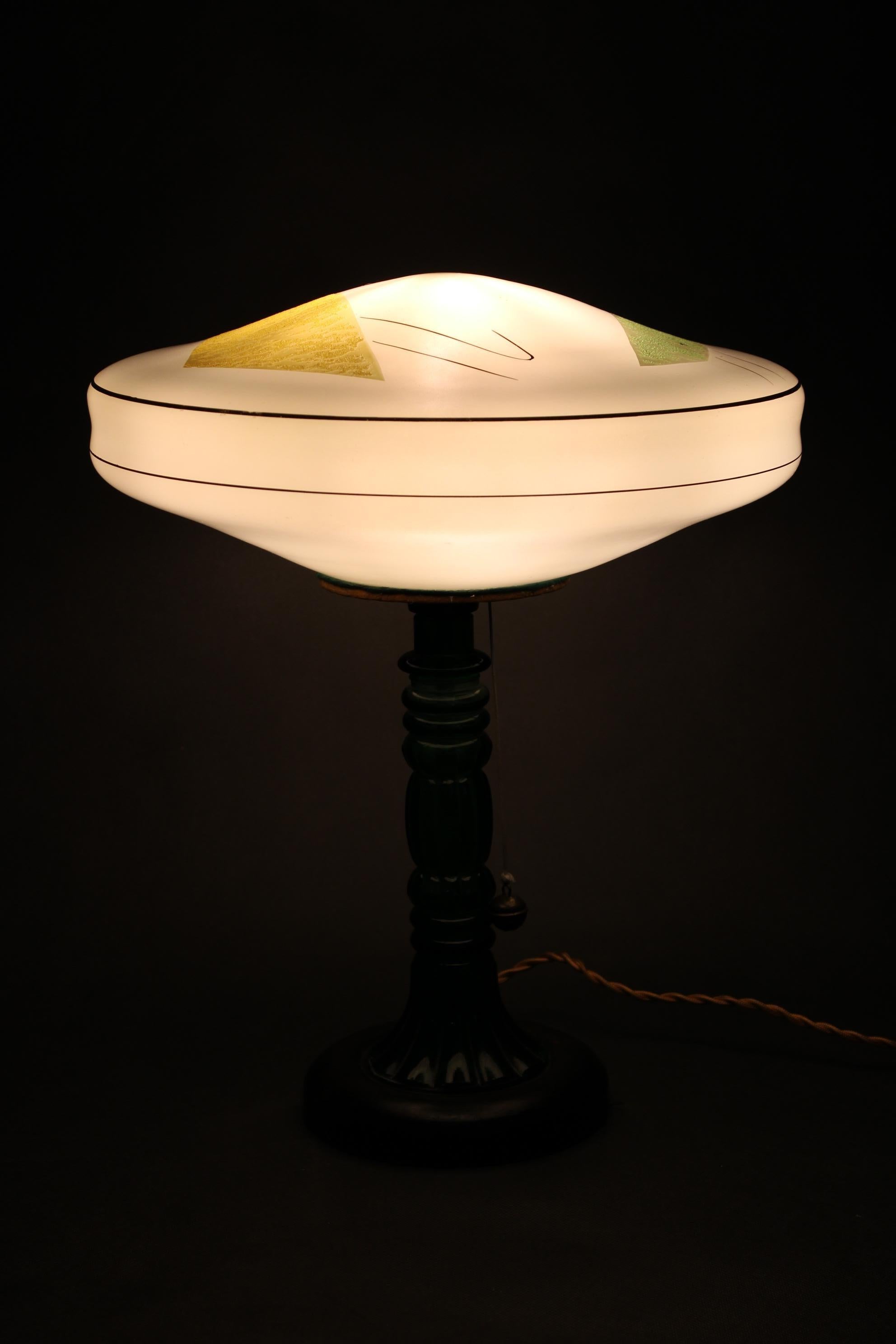1940s Restored Glass Table Lamp with Glass Shade For Sale 1